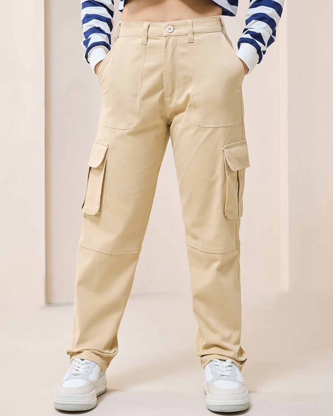 Shop Women's Brown Straight Cargo Pants-Back