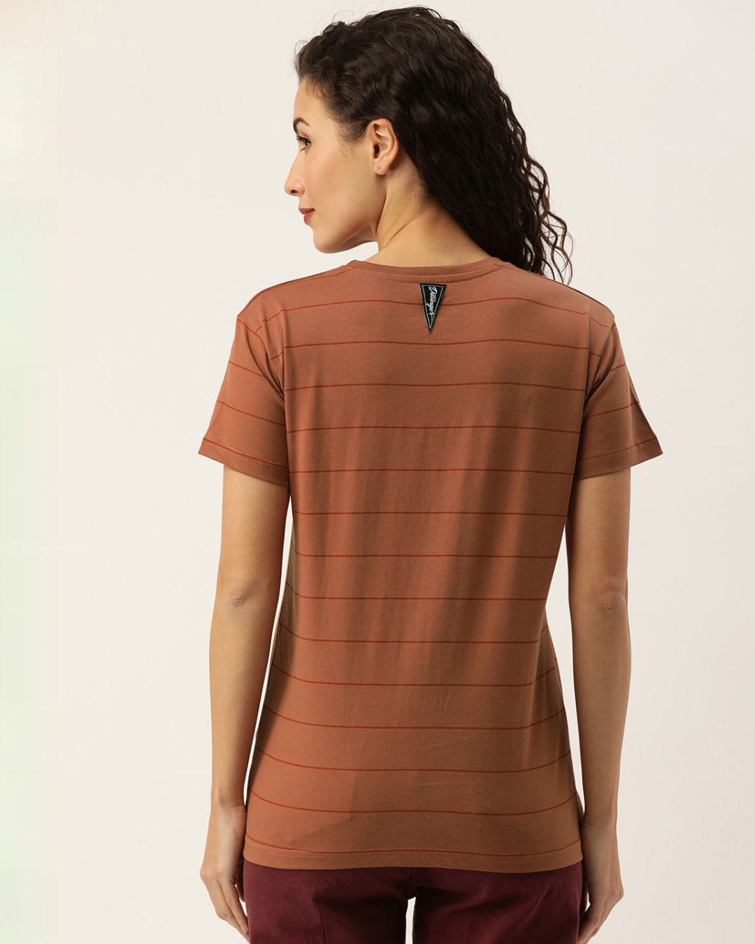 Shop Women's Brown Striped T-shirt-Back