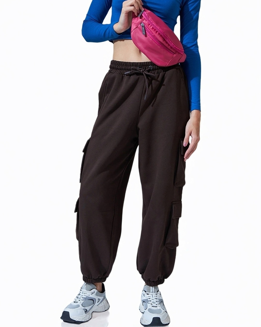 Shop Women's Brown Super Loose Fit Brushed Joggers-Back