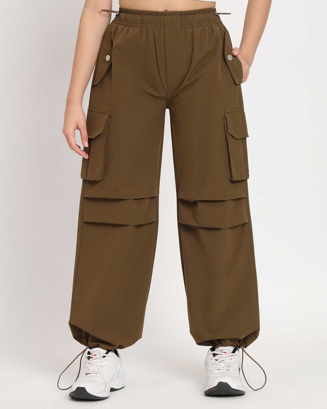 Buy Women's Brown Tapered Fit Cargo Parachute Pants Online at Bewakoof