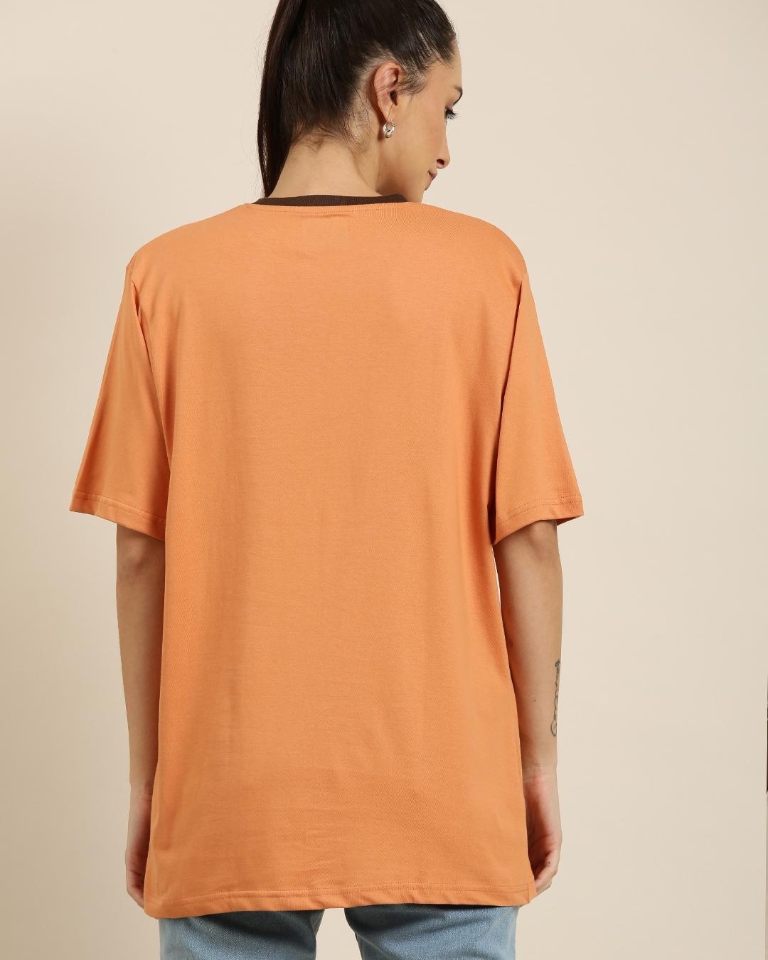 Shop Women's Brown Tokyo Typography Oversized T-shirt-Back
