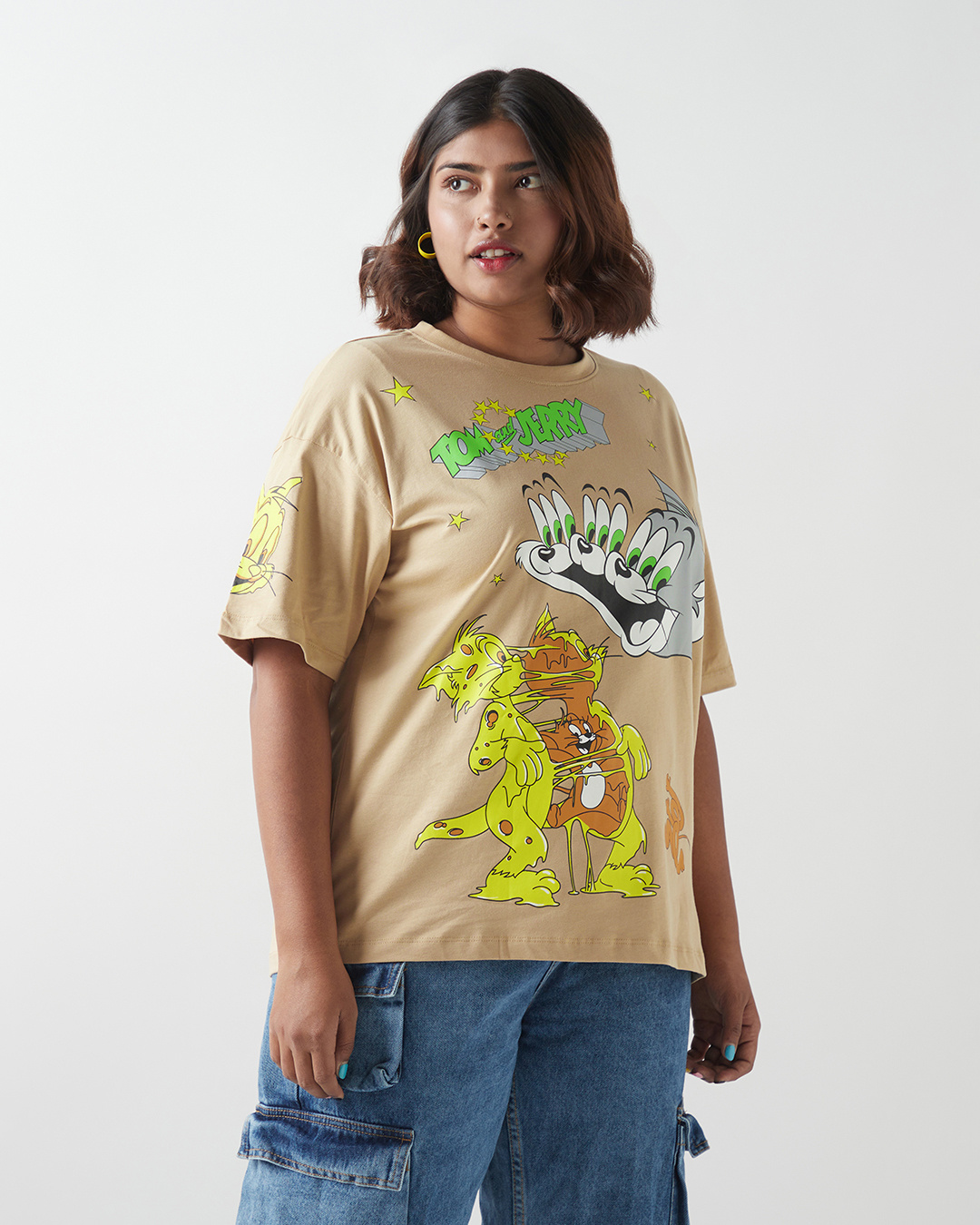 Shop Women's Brown Tom Graphic Printed Oversized Plus Size T-shirt-Back