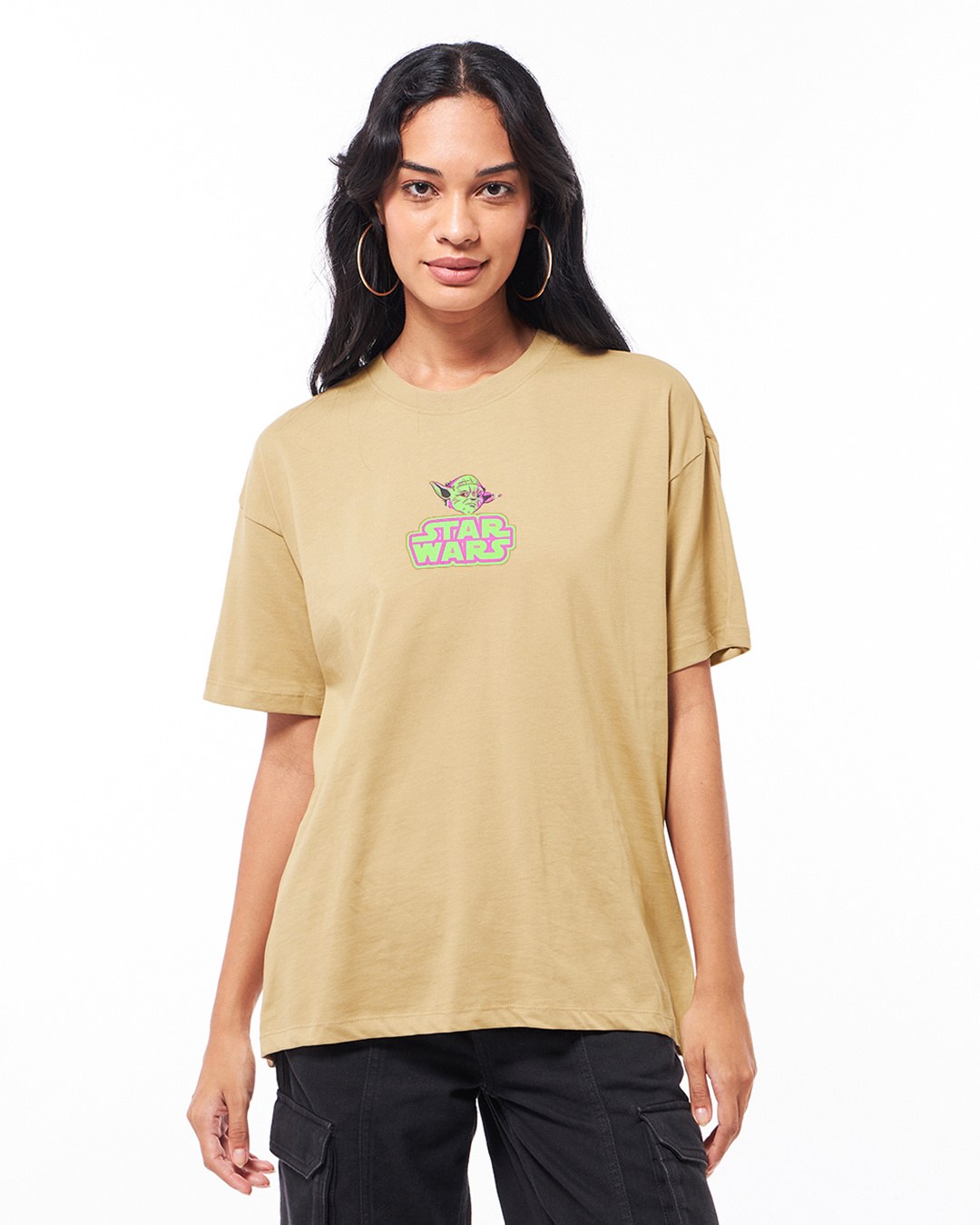 Shop Women's Brown Yoda Graphic Printed Oversized T-shirt-Back