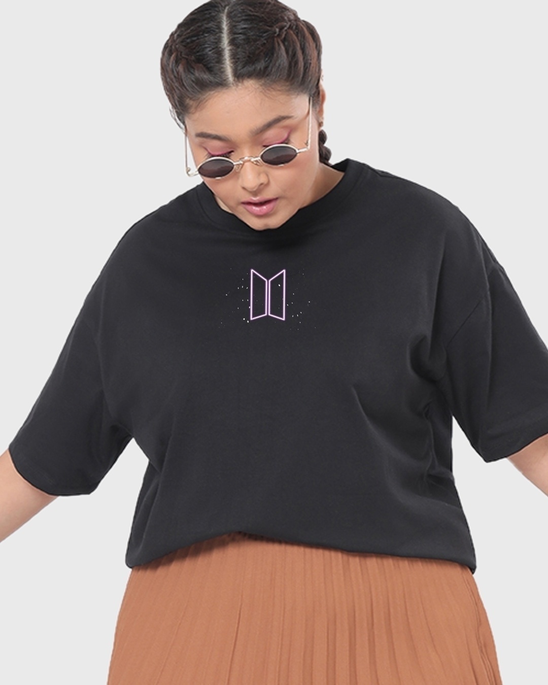 Shop Women's Black BTS My Universe Graphic Printed Plus Size Oversized T-shirt-Back