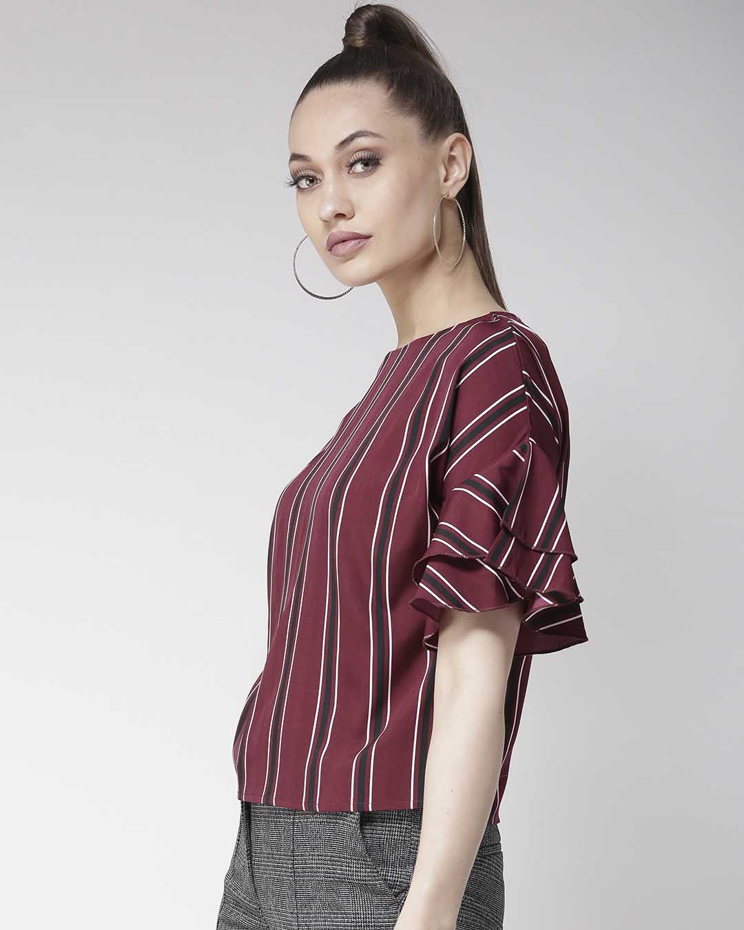 Shop Women's Burgundy & Black Striped Top-Back