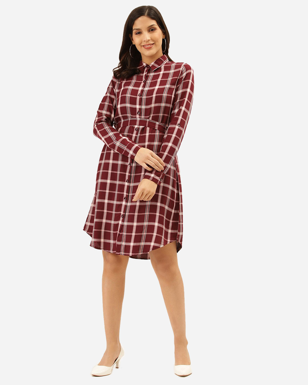 Women's Red and White Check Shirt Dress with Belt - StyleStone | Western  dresses for women, Checked shirt dress, Western dresses for girl
