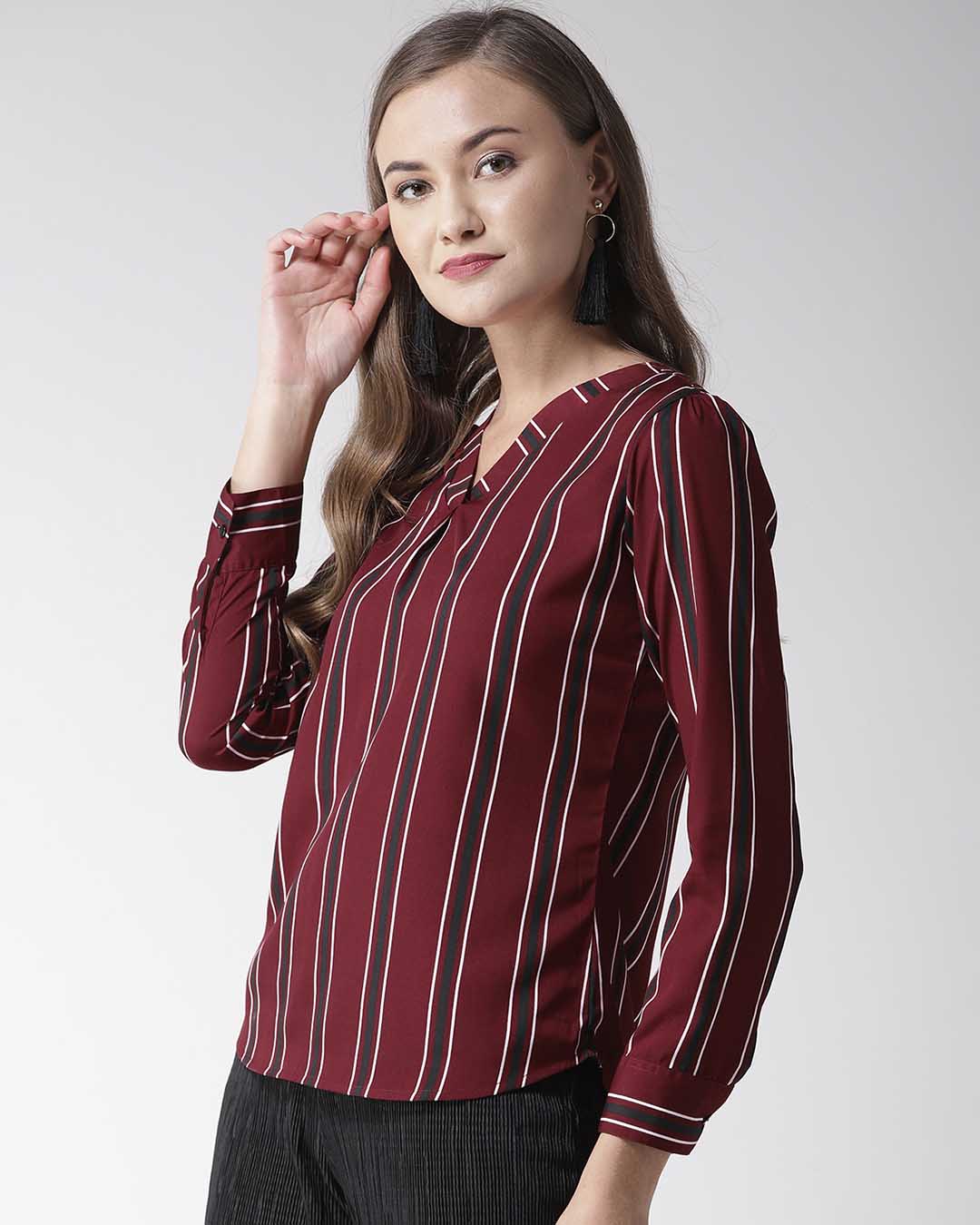 Shop Women's Burgundy Striped Top-Back