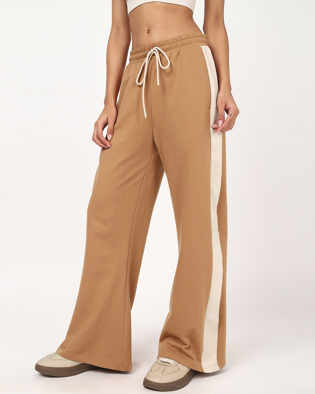 Camel Washed Satin Wide Leg Pant