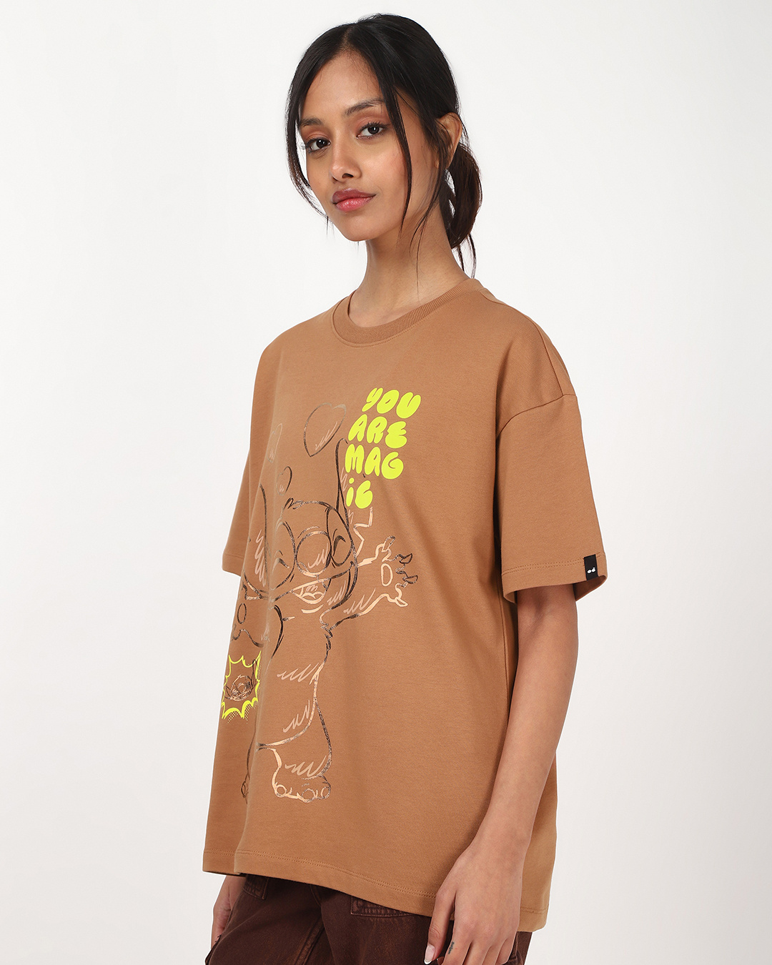 Shop Women's Camel Brown You Are Magic Graphic Printed Oversized T-shirt-Back