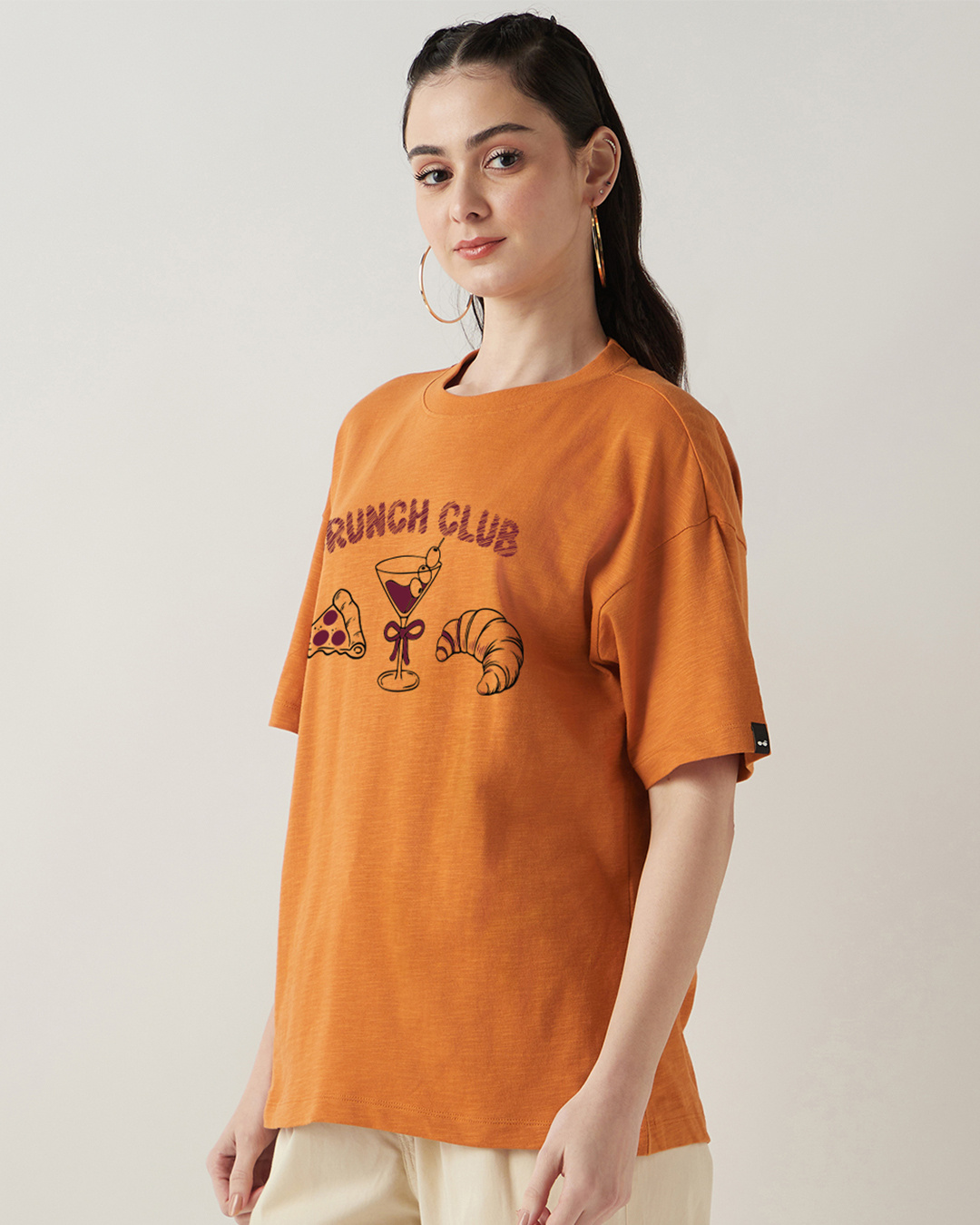 Shop Women's Caramel Orange Brunch Club Graphic Printed Oversized T-shirt-Back
