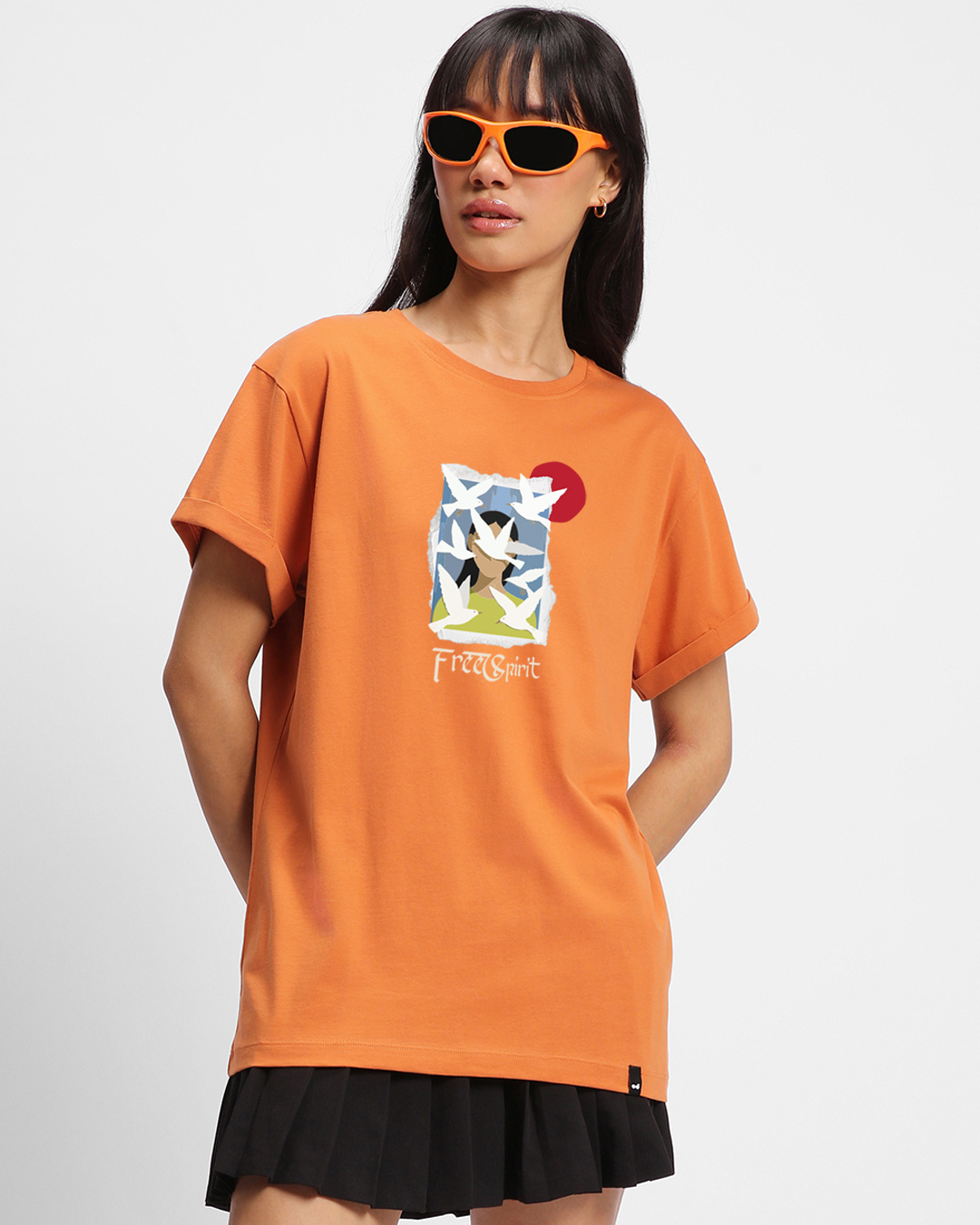 Shop Women's Caramel Orange Free Spirit Graphic Printed Boyfriend T-shirt-Back