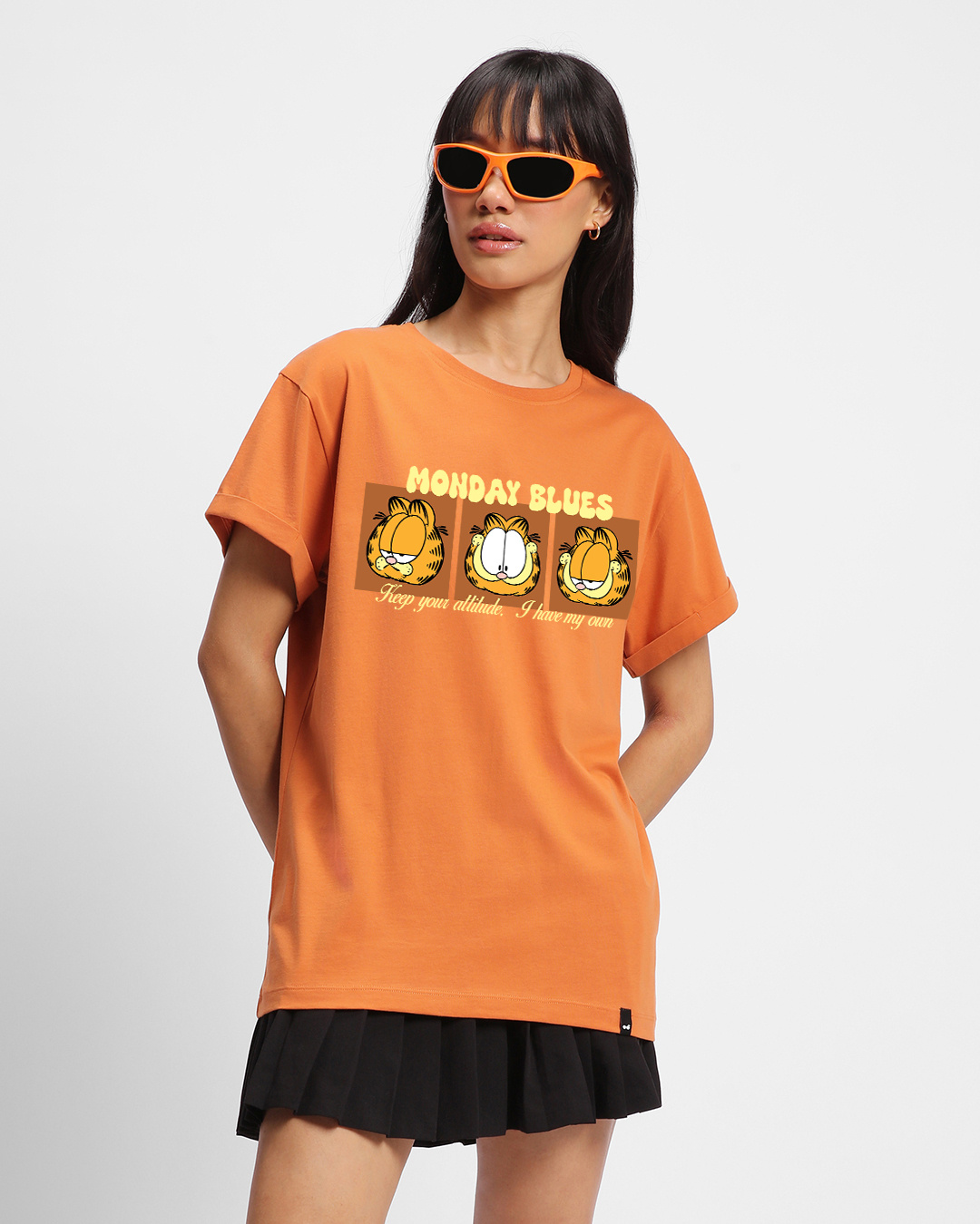 Shop Women's Caramel Orange Monday Blues Graphic Printed Boyfriend T-shirt-Back