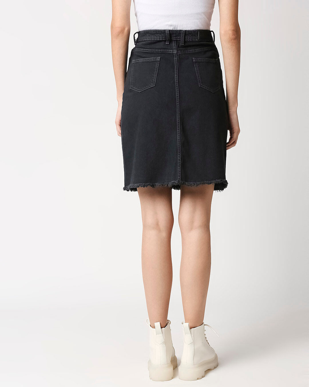 Shop Women's Charcoal Black Washed A-Line Mini Denim Skirt-Back