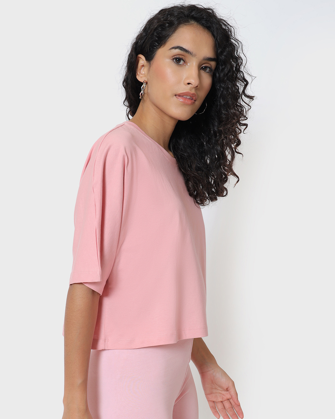 Shop Women's Cheeky Pink Dolman Sleeve Relaxed Fit Short Top-Back