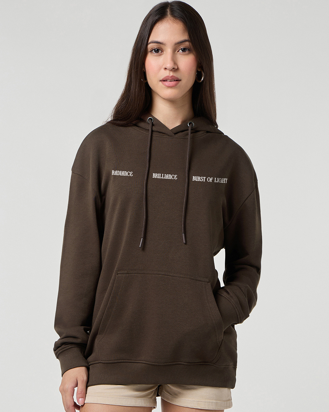 Shop Women's Chestnut Brown Bloomin Graphic Printed Oversized Hoodies-Back