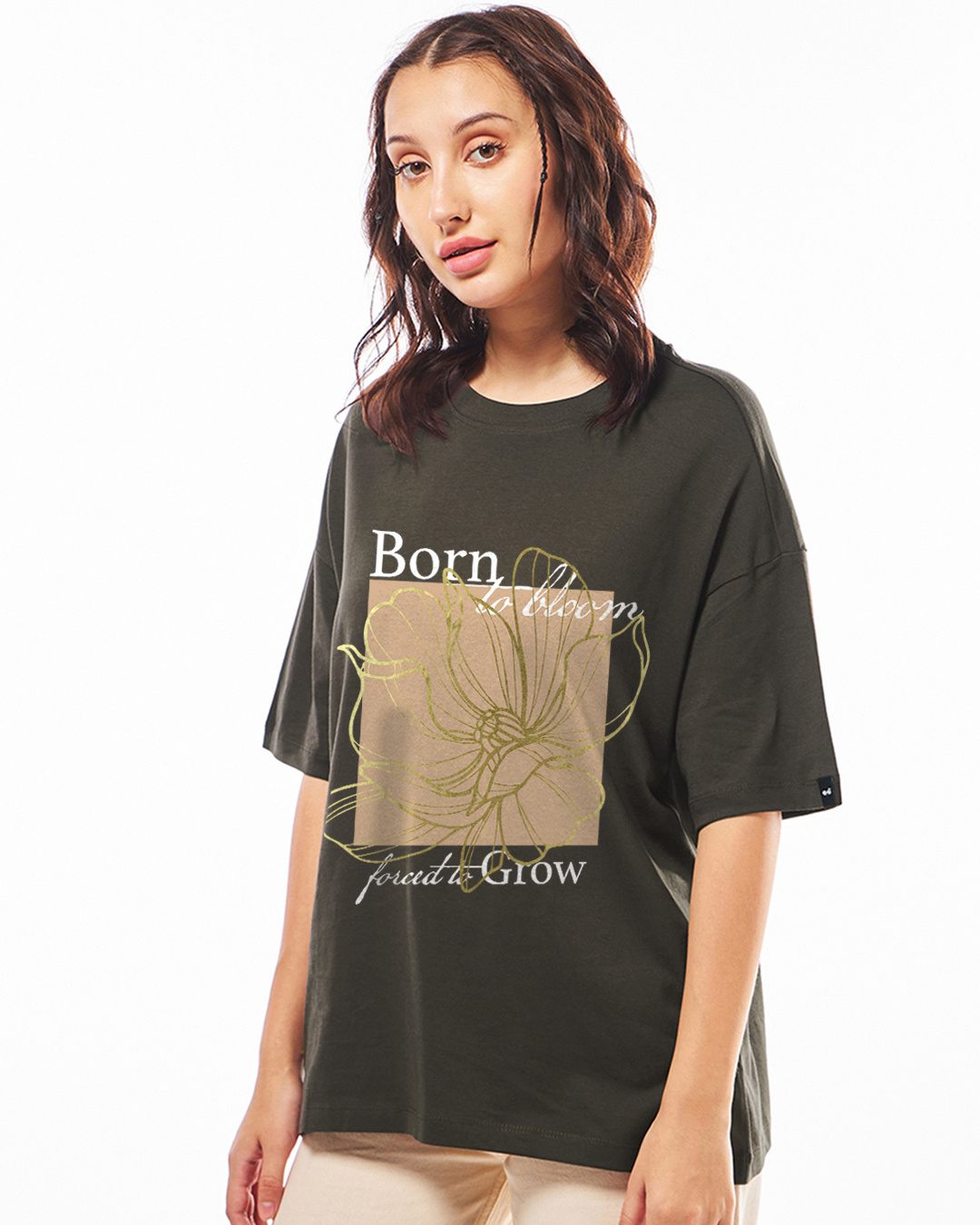 Shop Women's Chocolate Brown Born To Bloom Graphic Printed Oversized T-shirt-Back