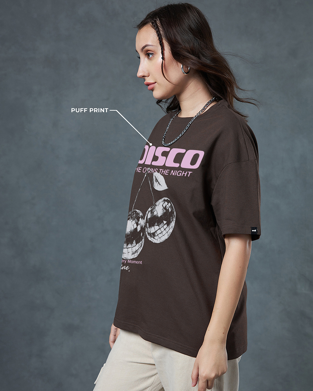 Shop Women's Chocolate Brown Disco Bomb Graphic Printed Oversized T-shirt-Back