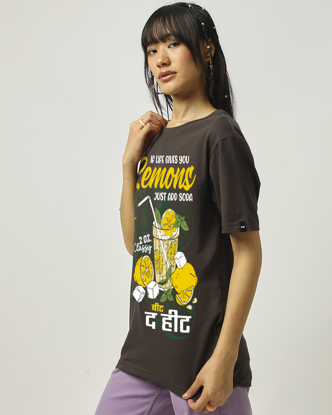 Shop Women's Chocolate Brown Lemonade Graphic Printed Oversized T-shirt-Back