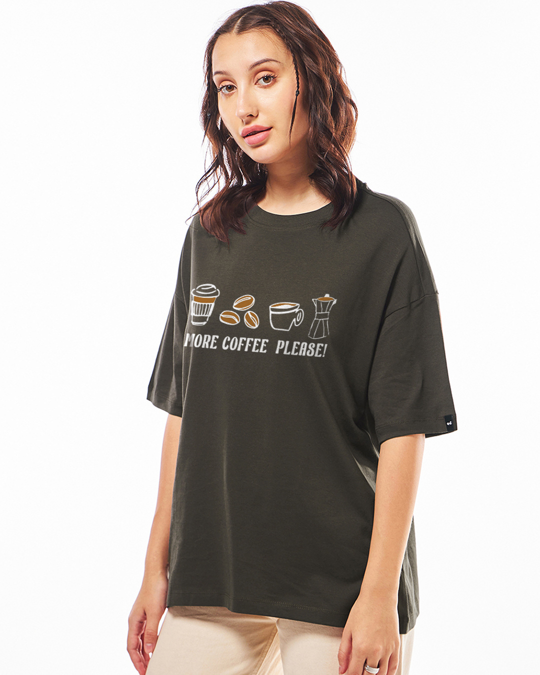 Shop Women's Chocolate Brown More Coffee Graphic Printed Oversized T-shirt-Back