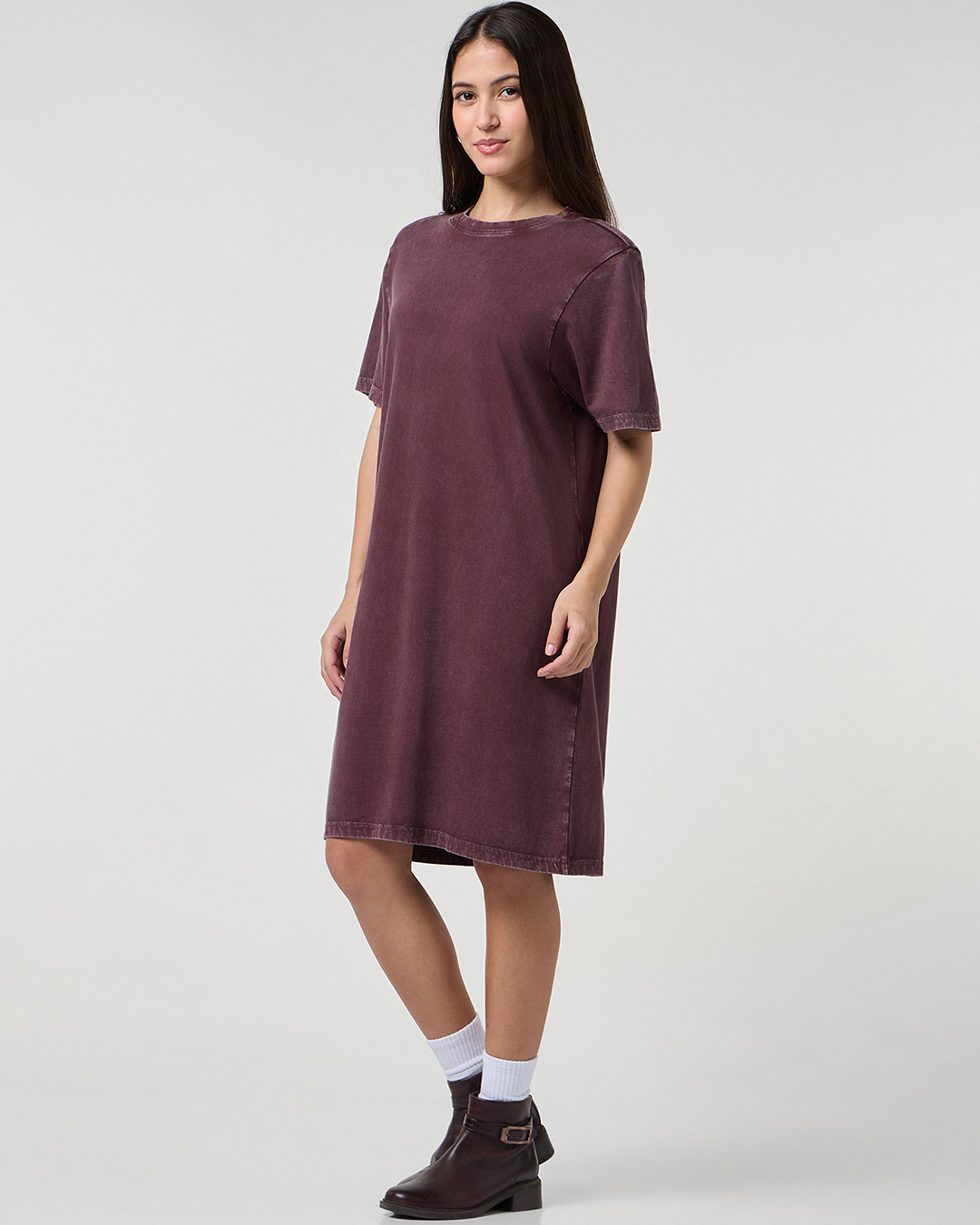 Shop Women's Chocolate Brown Acid Wash T-Shirt Dress-Back