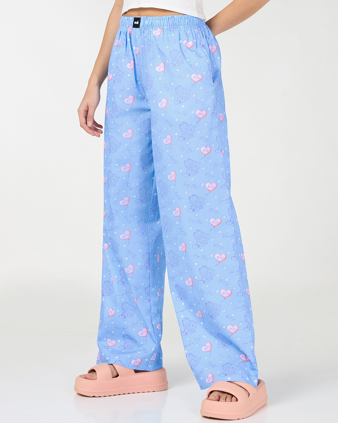 Shop Women's Clear Sky Blue Garfield All Over Printed Wide Leg Pyjamas-Back