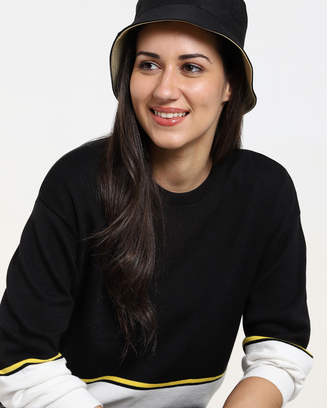 Buy Women's Black Color Block Flat Knit Oversized Sweater Online at