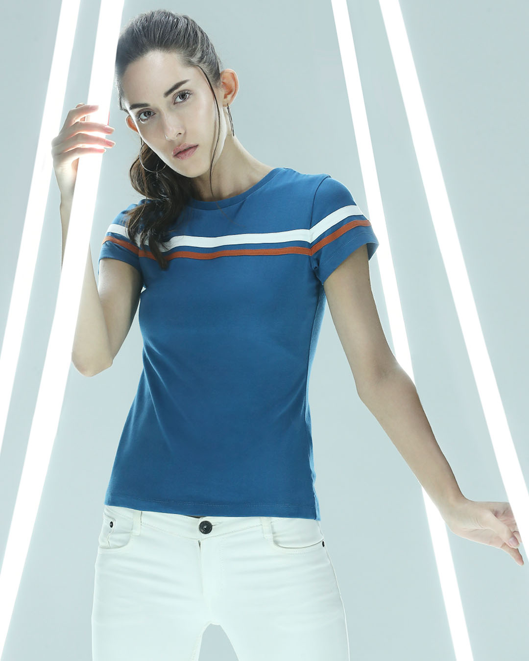 

Digi Teal Panel Half Sleeve T-Shirt Womens 90' Vibe Plain Asymmetric Three Panel Half Sleeve t-shirt Bewakoof.com, Blue-white-orange