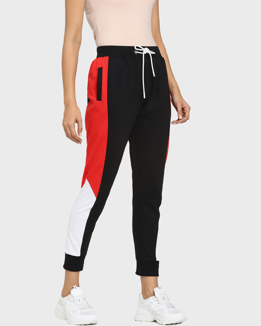 Shop Women's Black & Red Color Block Joggers-Back