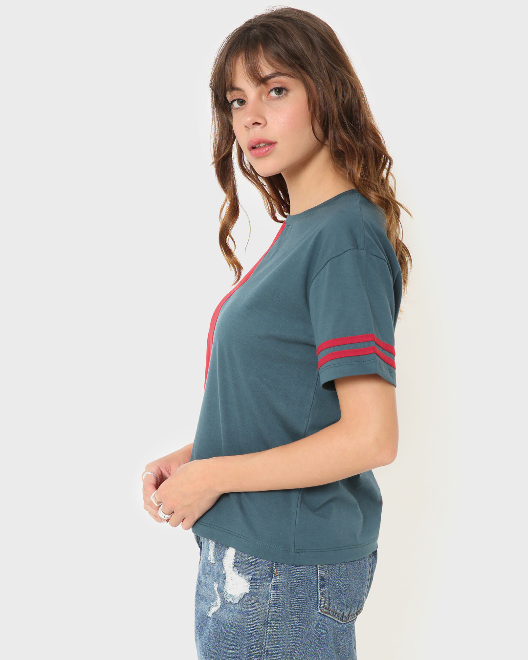 Shop Women's Color Block Solid T-shirt-Back