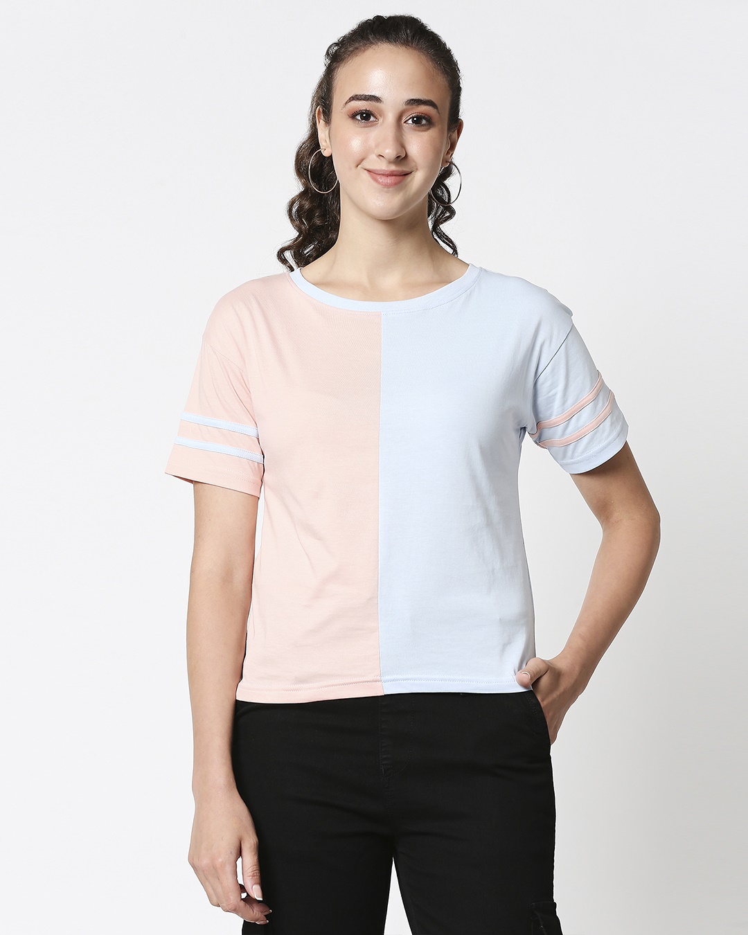 Shop Women's Color Block Relaxed Fit T-Shirt-Back