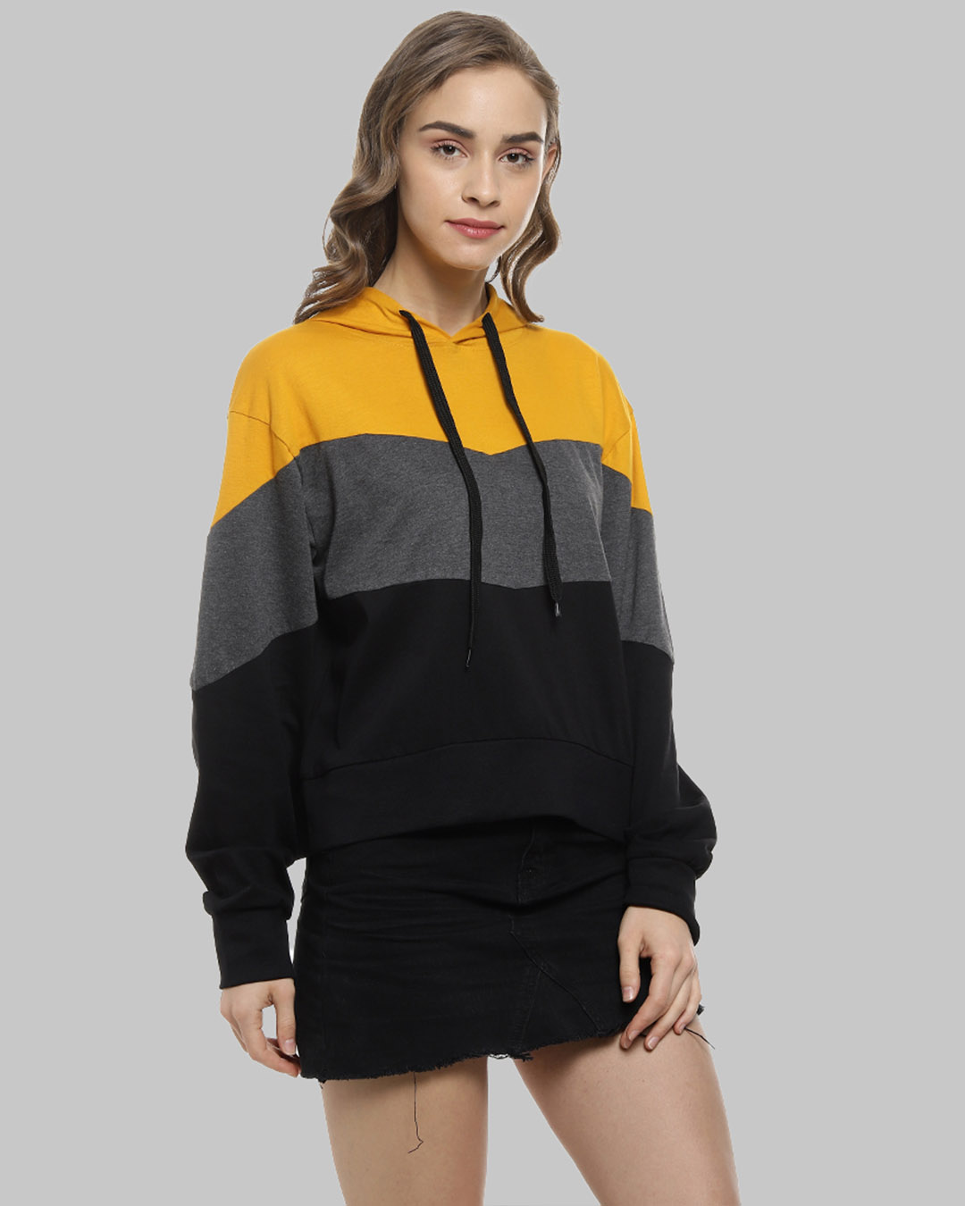Shop Women's Colour Block Stylish Hooded Casual Top-Back