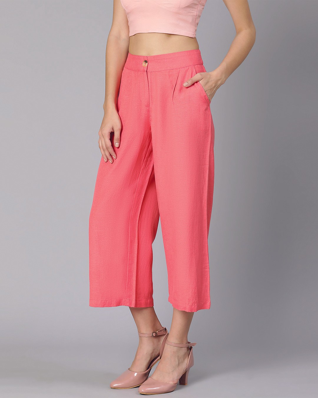 Buy Women's Coral Pink Wide Leg Pants Online at Bewakoof