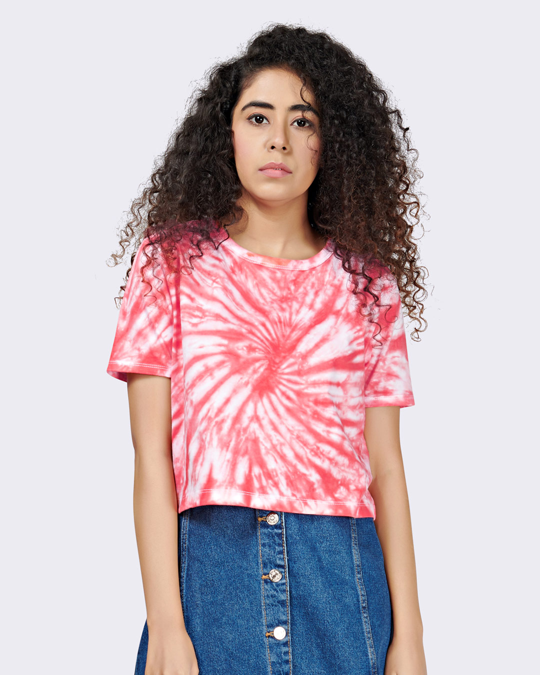 Shop Women's Coral Tie Dye Crop T-Shirt Boxy Fit-Back