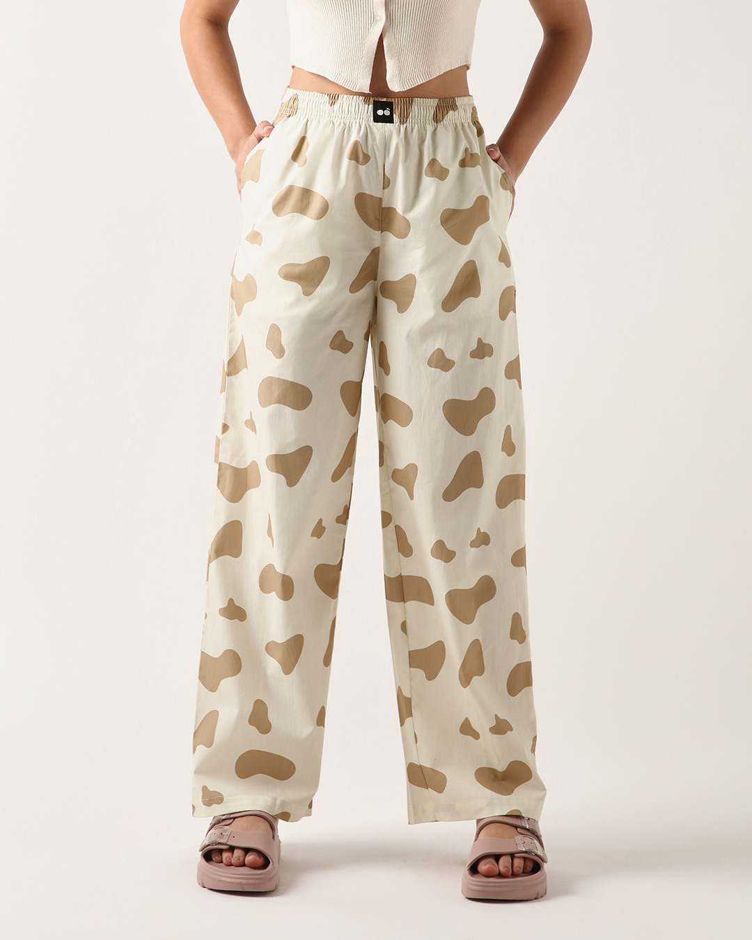 Shop Women's Cream All Over Printed Wide Leg Pyjamas-Back