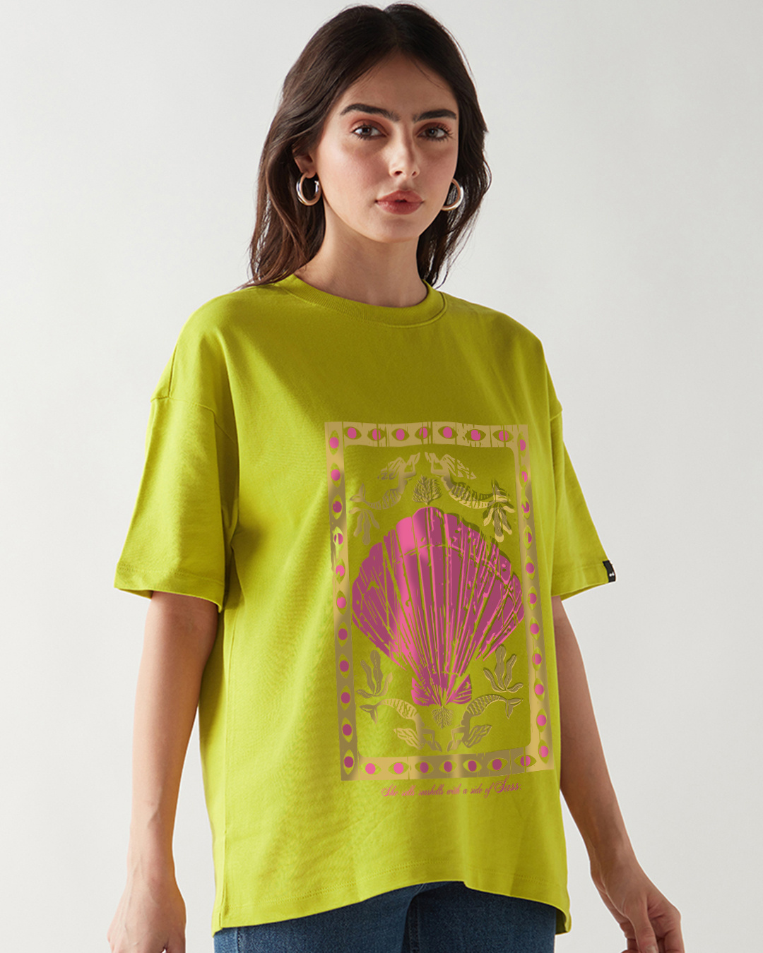 Shop Women's Cress Green Siren Shell Graphic Printed Oversized T-shirt-Back