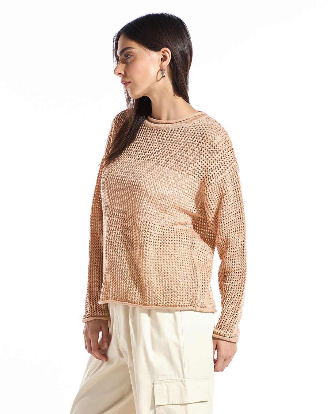 Shop Women's Crystal Rose Oversized Crochet Sweater-Back