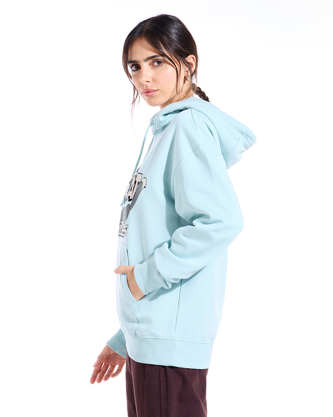 Shop Women's Cyan The Cat Rules Graphic Printed Oversized Hoodies-Back