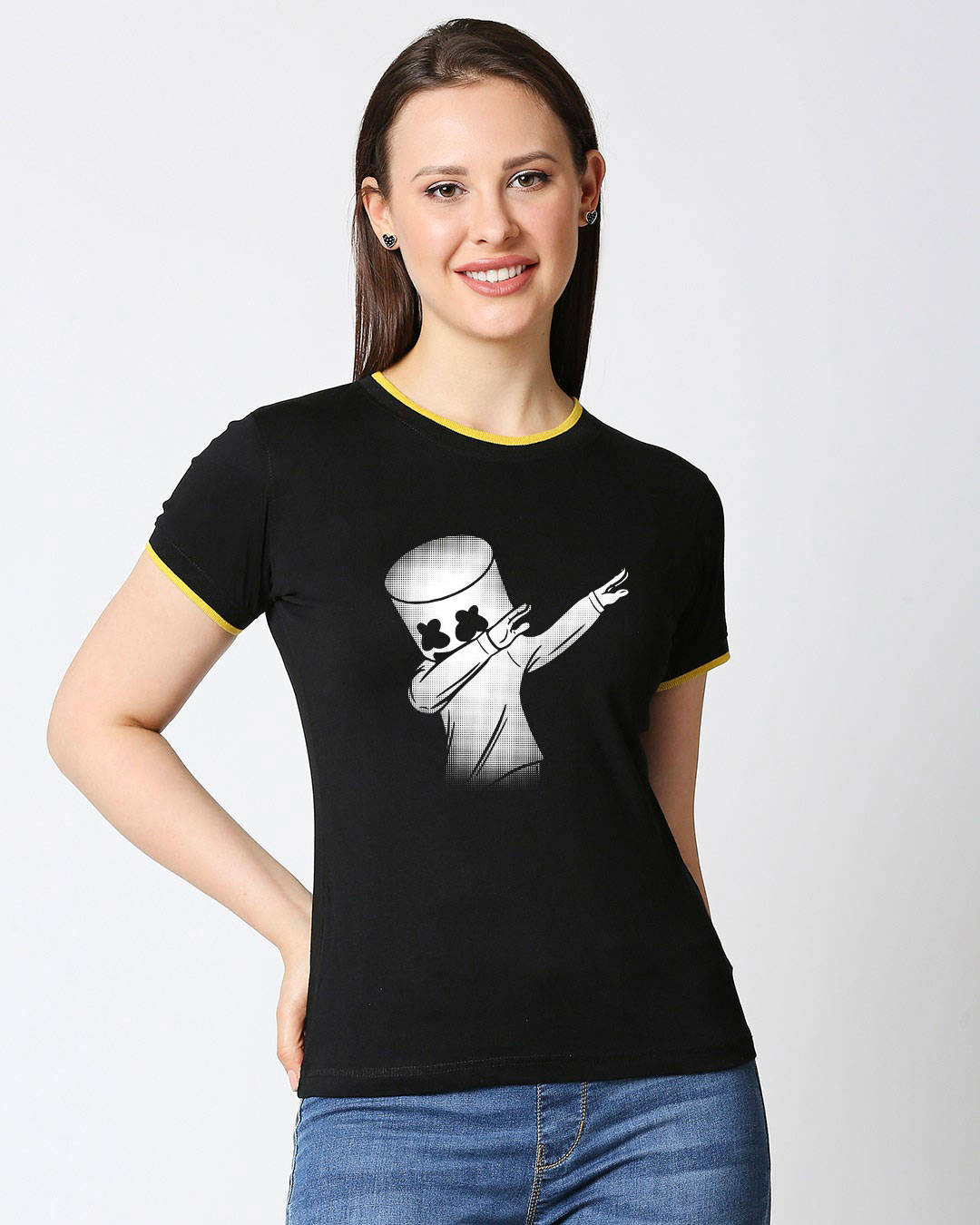 Shop Women's Dab Marshmello Half Sleeve Printed Rib T-shirt-Back