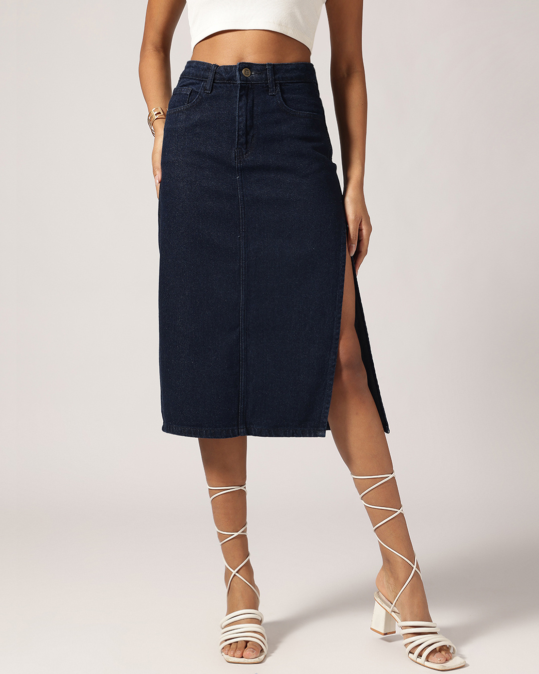 Buy Women's Dark Blue A-Line Denim Skirts Online in India at Bewakoof