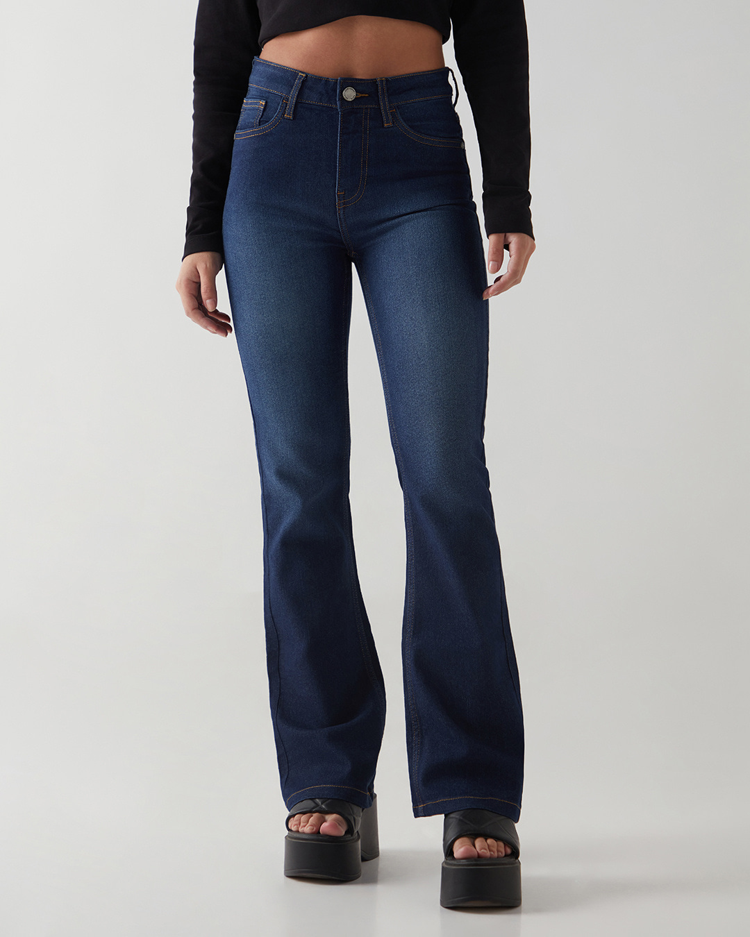 Shop Women's Dark Blue Washed Bootcut Jeans-Back