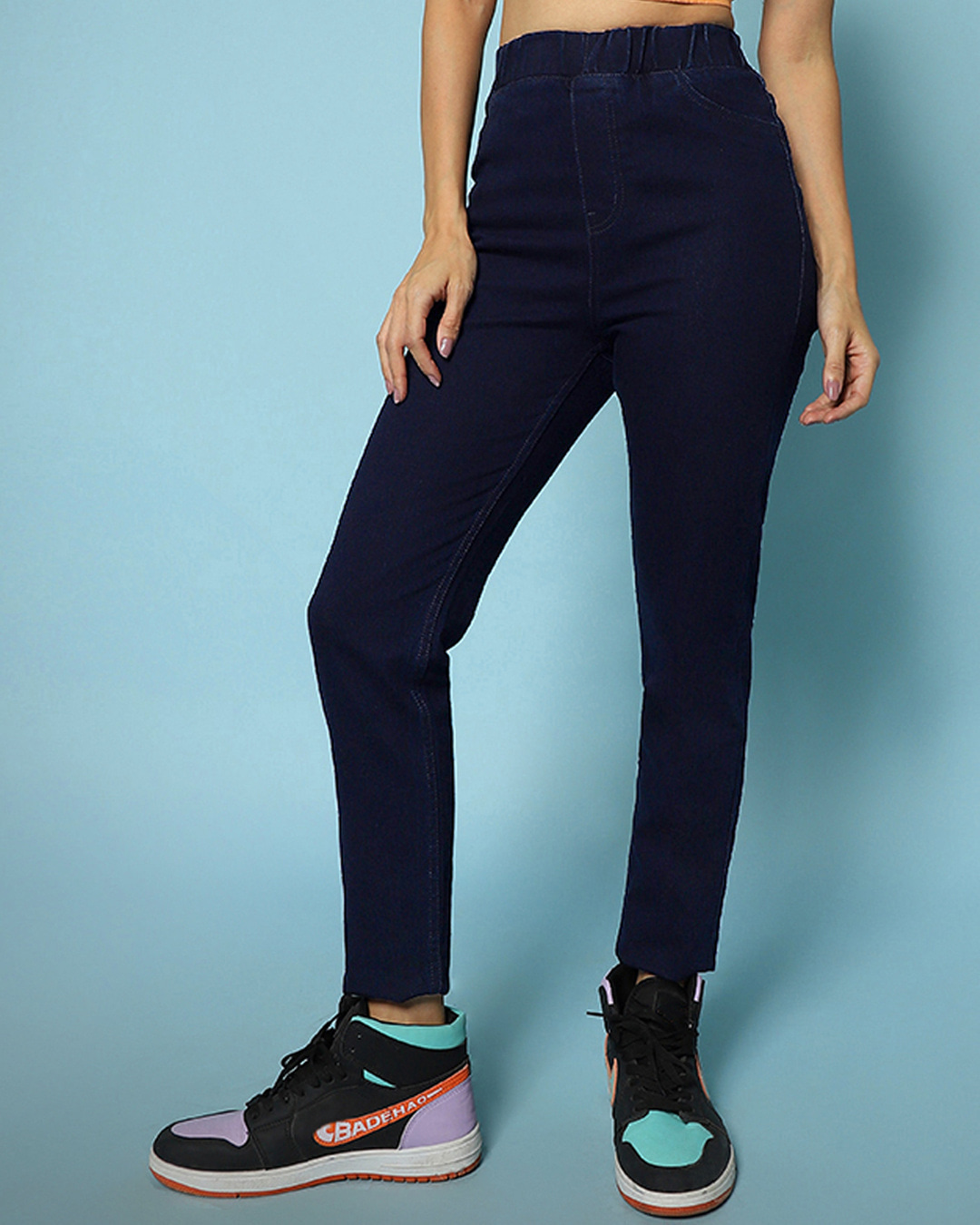 Dark blue denim jeggings best sale