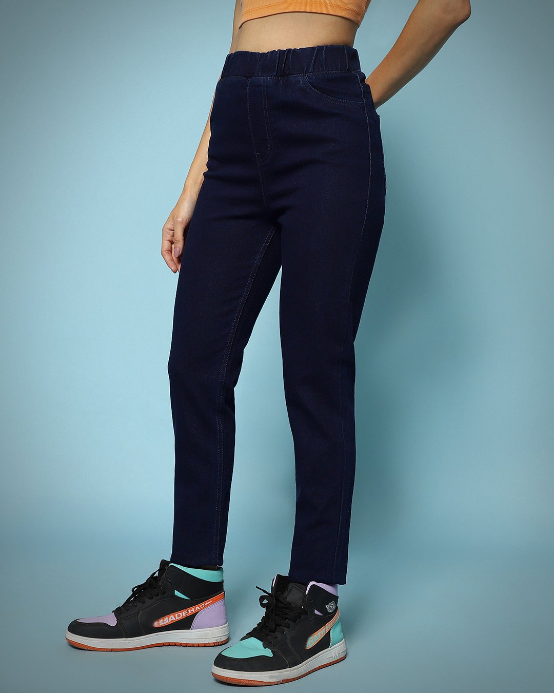 Shop Women's Dark Blue Denim Jeggings-Back
