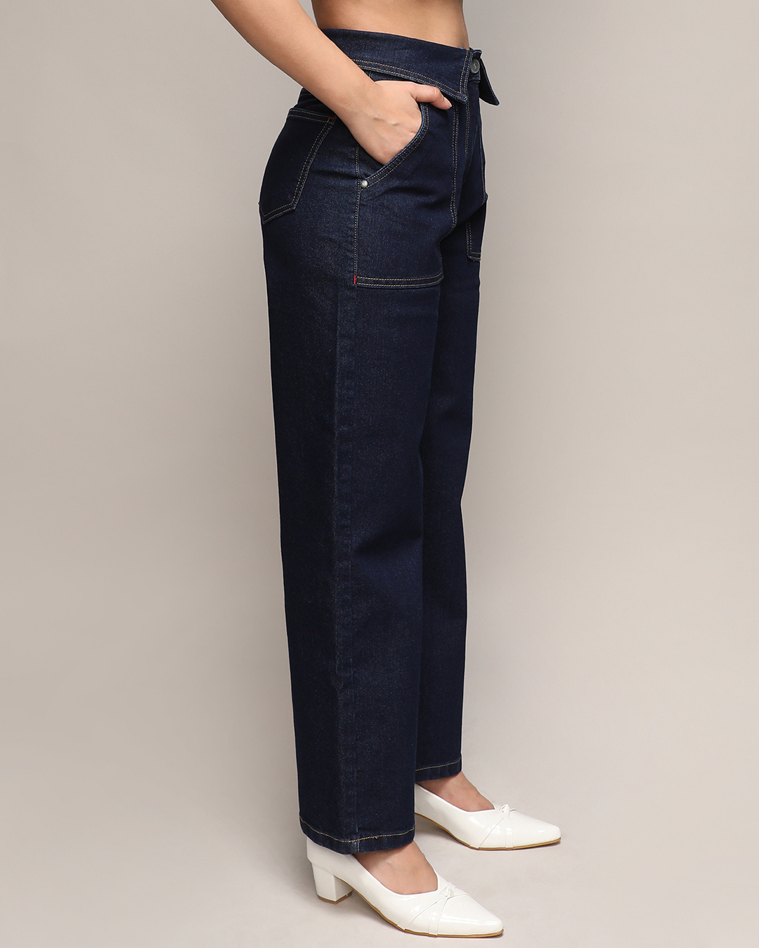 Shop Women's Dark Blue Flared Jeans-Back
