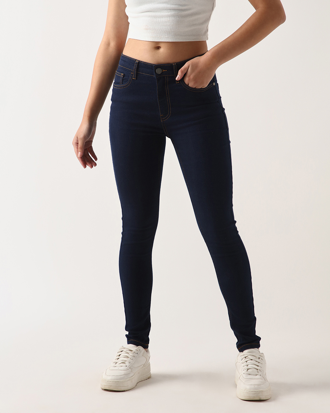 Shop Women's Dark Blue Skinny Fit Jeans-Back