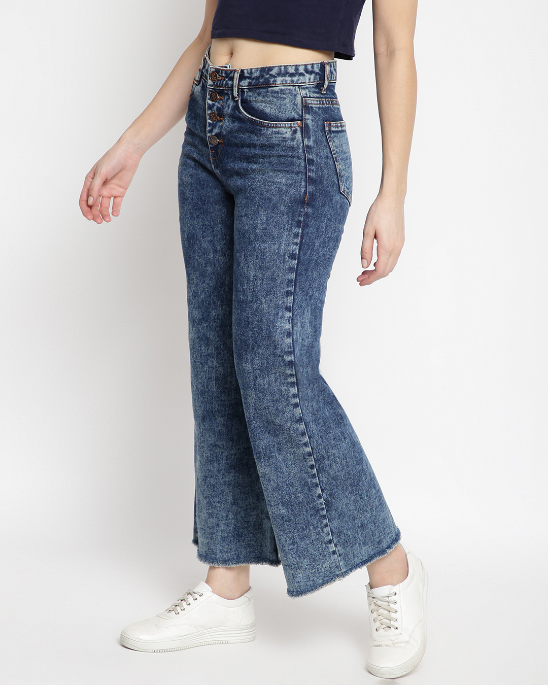 Shop Women's Dark Blue Washed Flared Jeans-Back