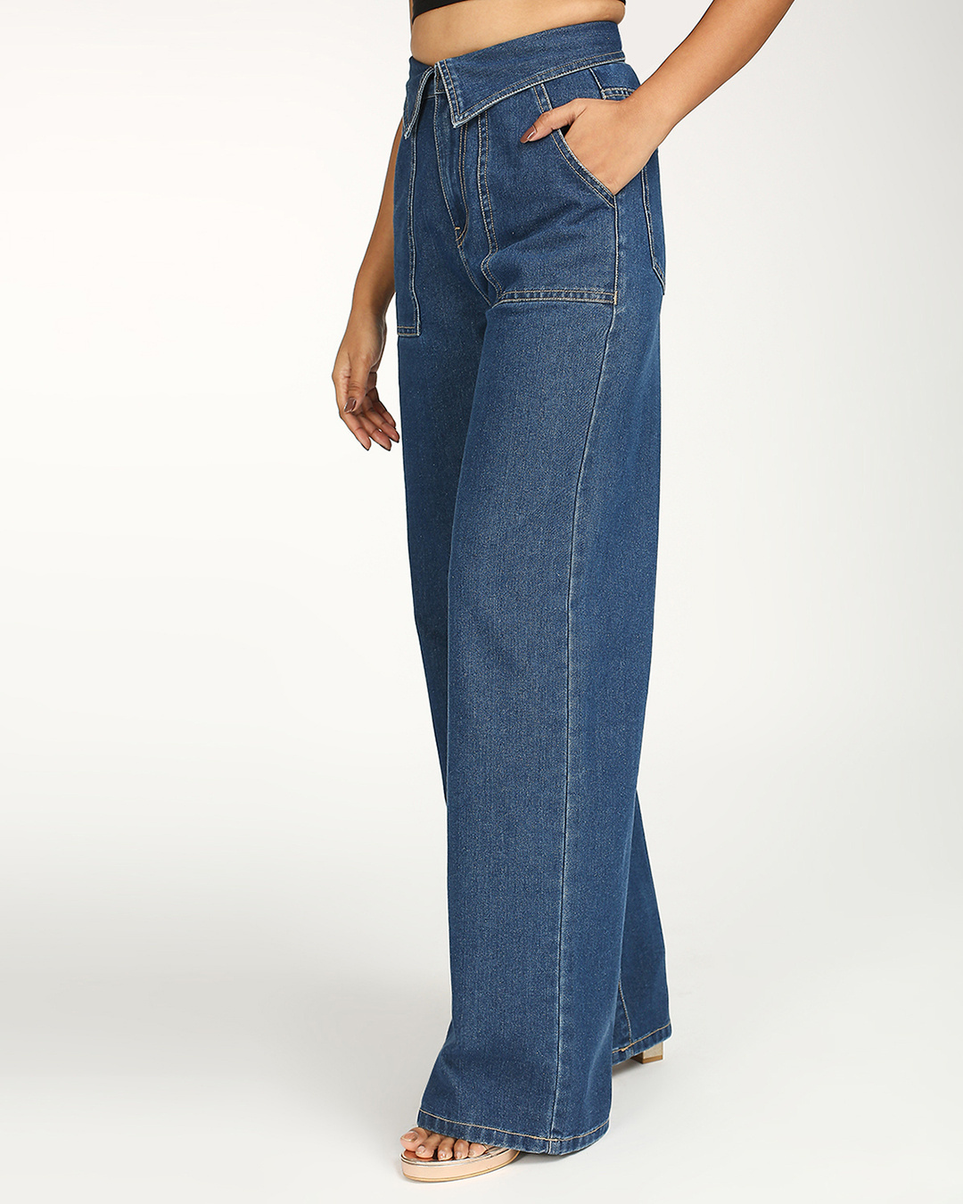 Shop Women's Dark Blue Wide Leg Jeans-Back
