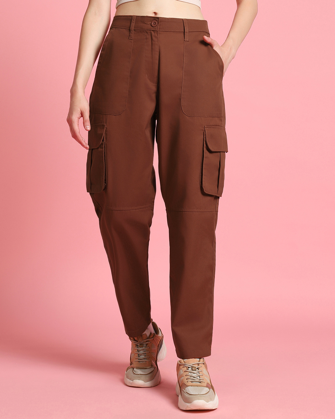 Shop Women's Brown Straight Cargo Pants-Back