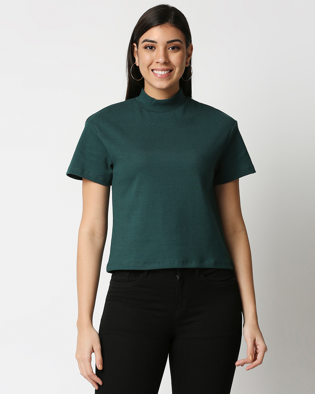 Shop Women's Dark Forest Green Turtle Neck Rib T-Shirt-Back
