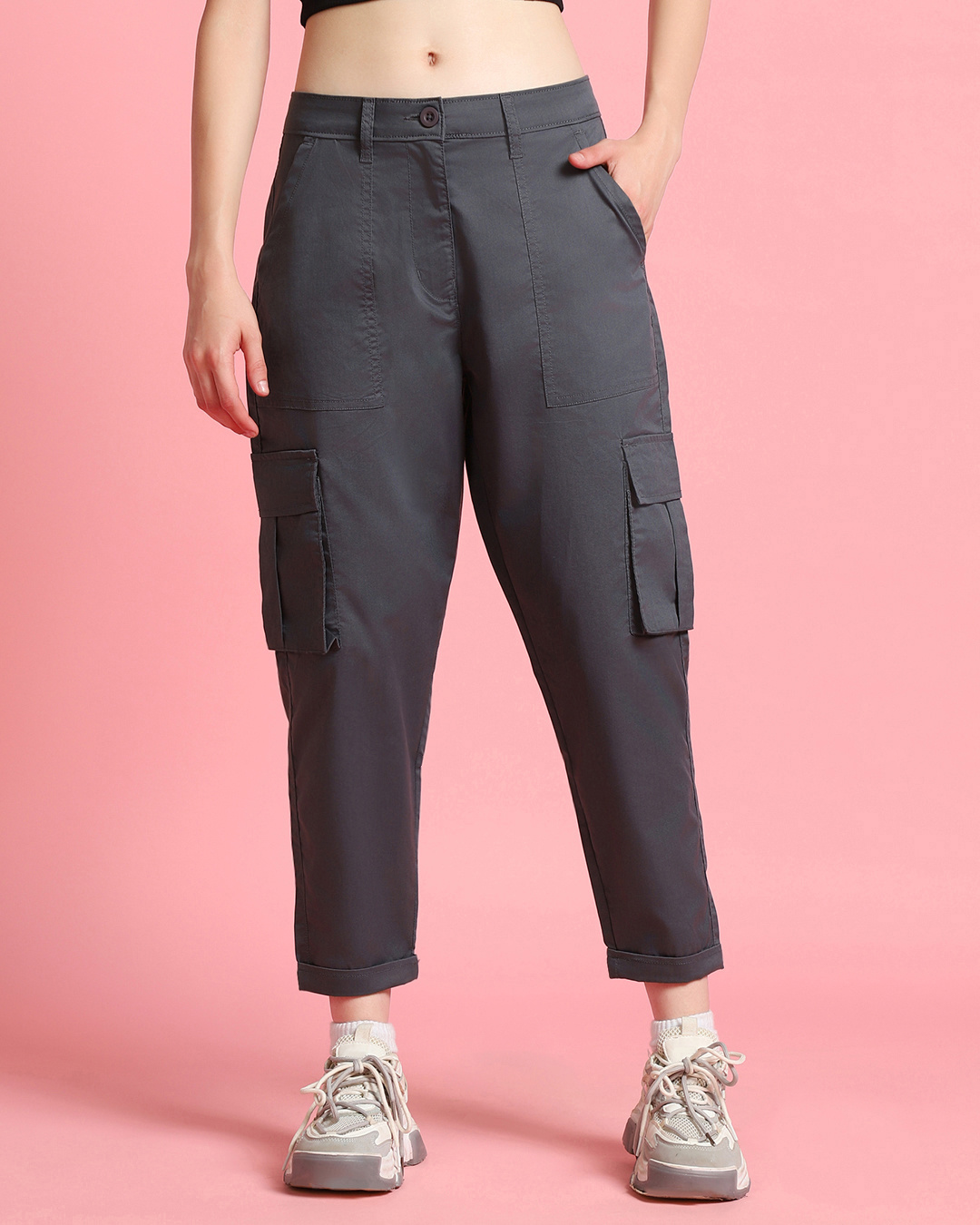 Buy Women's Grey Tapered Cargo Pants Online at Bewakoof