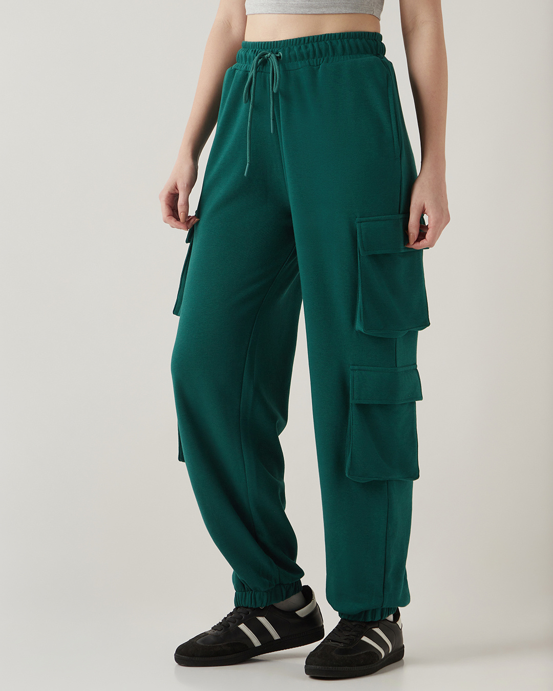 Shop Women's Dark Sea Green Super Loose Fit Cargo Joggers-Back